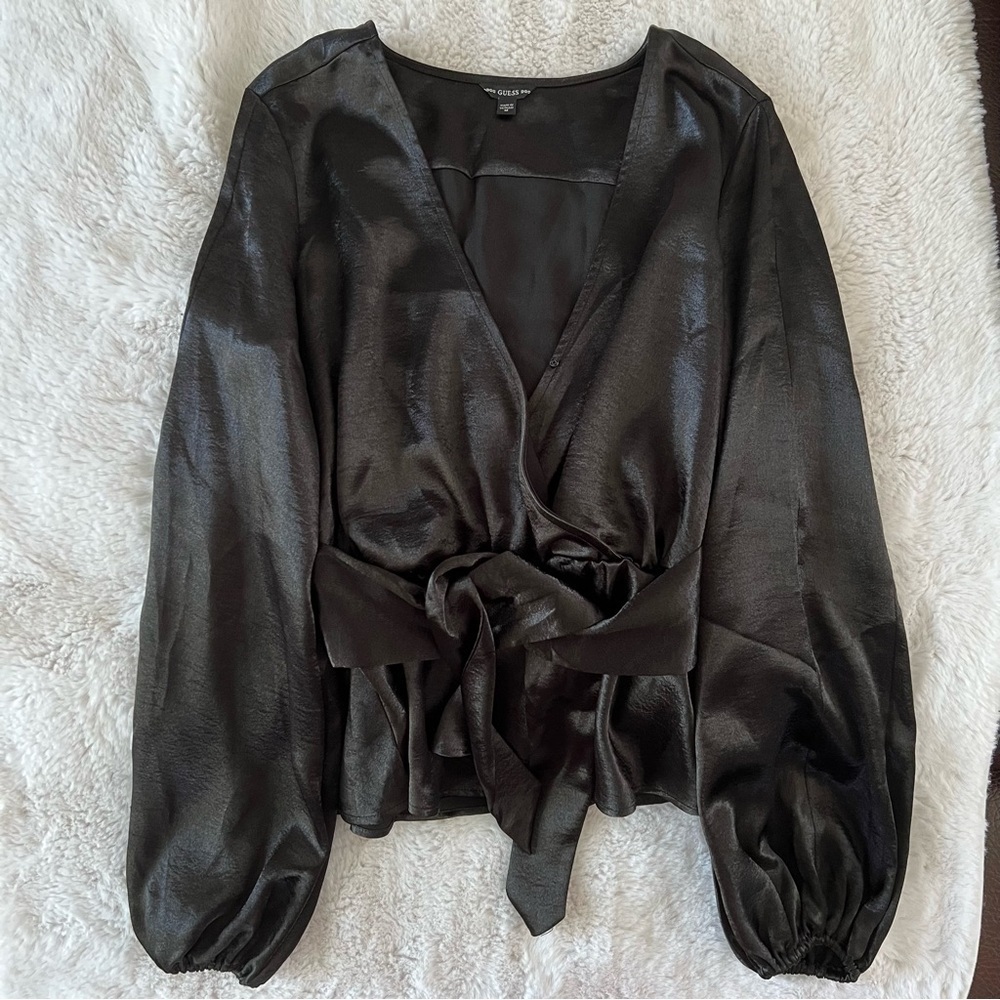Guess Juley Satin Tie Front Blouse - Picture 2 of 12